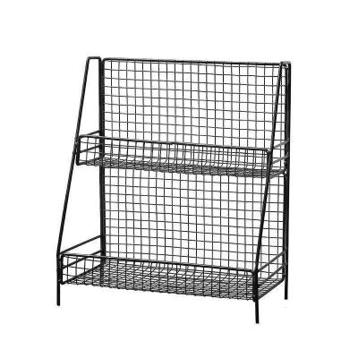 China Sustainable Art Cosmetic Storage Rack Bathroom Kitchen Iron Table Top Double Rack Rack for sale