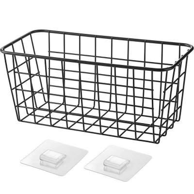 China Minimalist Wall Mounted Kitchen Bathroom Wall Mounted Wrought Iron Storage Punchless Desk Basket for sale