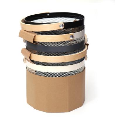 China Best Selling Viable Round Metal Mesh Portable Home Storage Wooden Handle Fruit Basket for sale