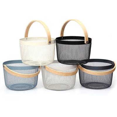 China New Product Modern Household Storage Baskets Fruit Basket Storage Boxes With Wooden Handle for sale