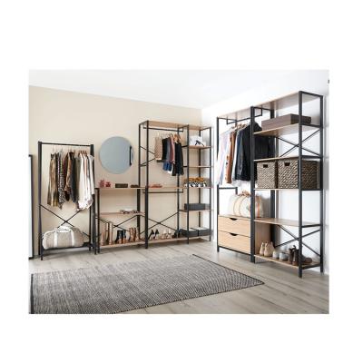 China Factory Wholesale Adjustable Wooden Clothes Hanger Home Bedroom (Waist) 5 Layer Clothes Storage Rack With Drawer for sale