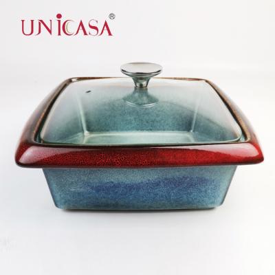 China Sustainable UNICASA Ceramic Baking Dish Pans Rectangle Stoneware Bakeware With Lid Round Bake Dishes Sets for sale