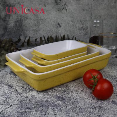 China Sustainable Ceramic Bakeware Set 3 Piece Porcelain Bakeware Serving Dish Ceramic Rectangular Baking Lasagna Pan Stoneware 3 Piece Casserole Dish for sale