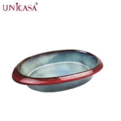 China Viable Reactive Stoneware 13inch Ceramic Oval Baking Dish for sale