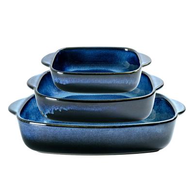 China Sustainable Wholesale Custom Bakeware Take Care Au Gratin Dishes Kitchen Used Ceramic Lasagna Dish for sale