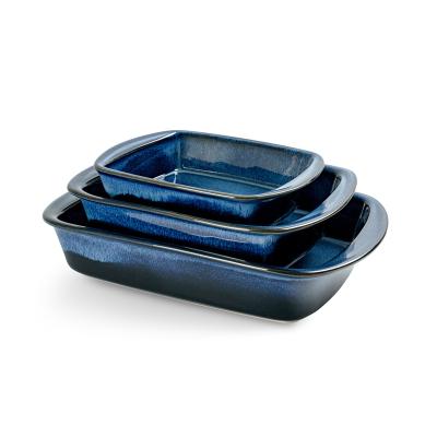 China Sustainable Bakeware Set Rectangular Casserole Dish Set, Molds, Lasagna-pans Deep Reactive Gloss Blue for sale