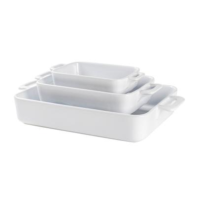 China Sustainable Set of 3 Rectangular Bakeware Baking Pan Set Lasagna Pans For Kitchen Cooking Dinners With Double Handle for sale