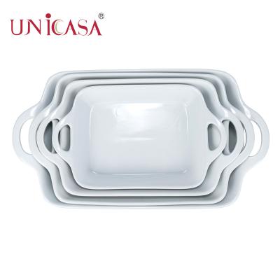 China Durable High Quality Great Value White Color Baker Dish Home Kitchen Ceramic Porcelain Bake Pan Set for sale