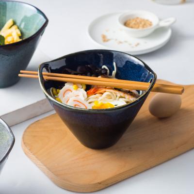 China Sustainable Custom Colors Ceramic Mixing Bowl Deep Dish Ramen Bowl With Chopsticks for sale