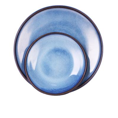 China Unicasa Viable 7.25 inch Stoneware Dinner Plate, Reactive Blue Round Serving Platter for sale