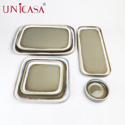 China Sustainable Hot Sale Restaurant Amazon Dinner Plates 7pcs Square Rectangle Ceramic Tableware for sale