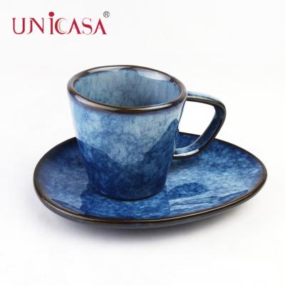 China Viable Hot Selling Artistic Ceramic Mug Sets Reactive Glaze Ceramic Solo Mugs With Dish for sale