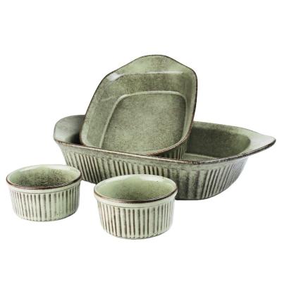 China OEM / ODM Sustainable 4 Piece Stoneware Casserole Dish 4 Inch Ramekin Ceramic Bakeware Set for sale