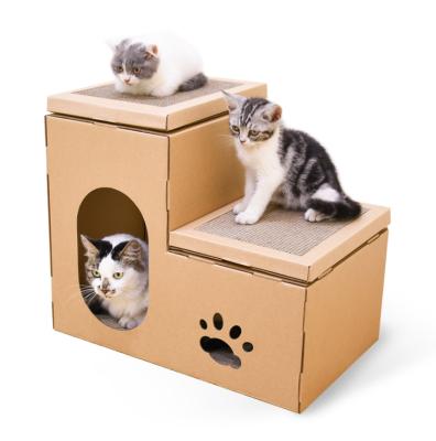 China Viable Hard Paper Cardboard Cat Kitten Scratch Stair Shape With Cat Scratch Hole for sale