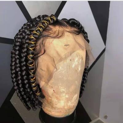 China Braided Bleached Knot Braided Full Lead Synthetic Lace Wig Short Braided Hair Wig for sale