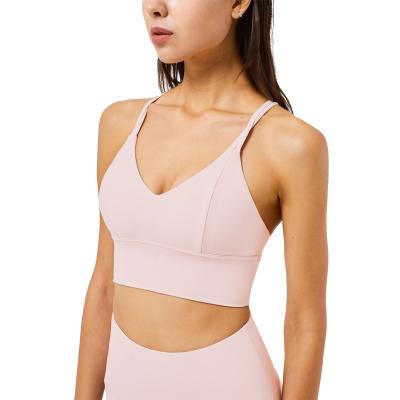 China OEM breathable LULU European and American 2022 European and American sexy deep V vest yoga strap cross back stylish sports underwear yoga bra for sale