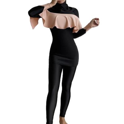 China Plus Size GANA OEM&ODM Hot Sale burkini muslim swimwear women muslim 3pack Colorblock Ruffle Trim Burkini Swimsuit for sale