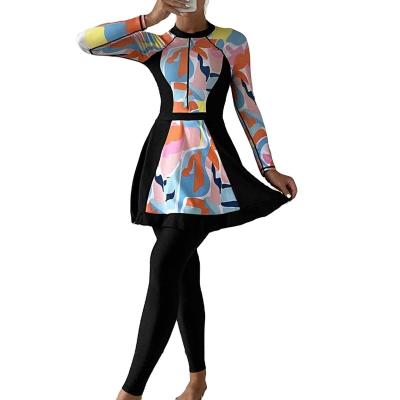 China Plus Size GANA OEM&ODM Summer burkini vrouw lang women muslim swimwear 3pack Random Graphic Print 3 Piece Swimsuit for sale