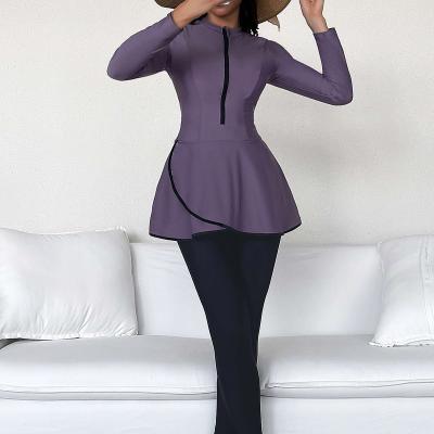 China Plus Size GANA OEM&ODM Newest burkini musulman sexy muslim swimwear Color Block Zip Front Full Cover Burkini Swimsuit for sale