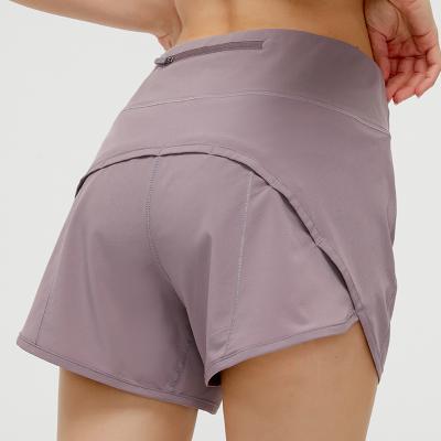 China New Zippered Breathable Back Waist Pocket Yoga Shorts Lightweight Breathable Fitness Running Shorts For Women for sale