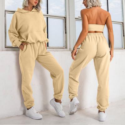 China New Arrival Breathable Winter Women Crop Top Hoodies Set Loose Fitness Yoga Shorts Sports Workout Sweatshirts Gym Hoodies Set for sale