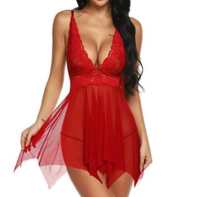 China New Summer New Hot Sexy Lace Sexy Nightwear Babydoll Lingerie Image Transparent Sleepwear For Women for sale