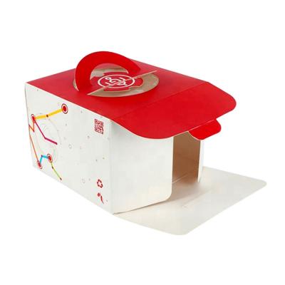 China Recycled Materials Custom Printing Disposable Recycled Red Paper Cake Boxes Mini Food Grade Packaging Gift Box With Handle for sale