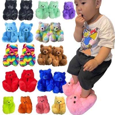 China Fashion trend teddy bear slippers for child 2021 new arrivals animal one size fits all plush home kids toddler kids teddy bear slippers for sale