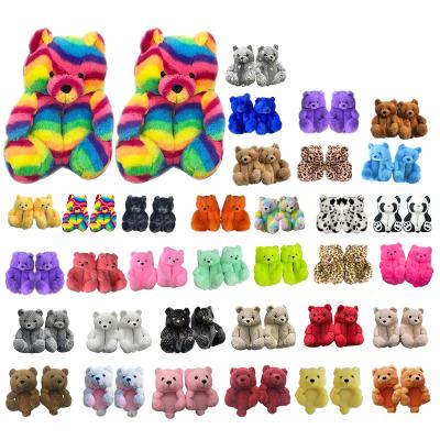 China Fashion trend aldult, women teddy bear slippers 2021 new arrivals teddy bear fuzzy house slippers for sale