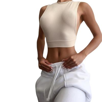 China 2021 New Breathable Classic Solid Summer Ladies Sports Vest Sleeveless Crop Casual Knitted Upper Top for sale