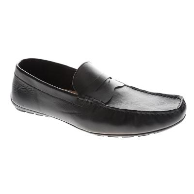 China Classic Flat Black Genuine Calfskin Men's Leather Casual Shoes for sale