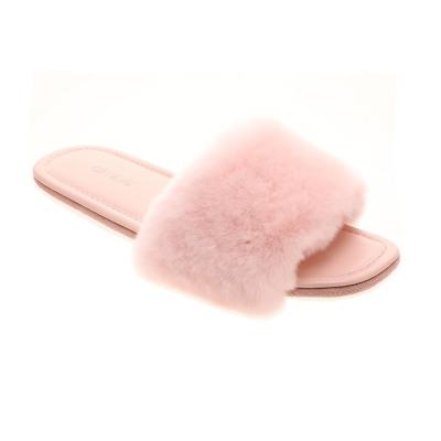 China CUSHIONING Luxury Good Quality Genuine Leather Fur Women Indoor Slippers for sale