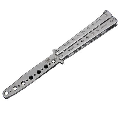 China Outdoor Sports Safe and Stainless Steel Non-Sharpenning Dull Blade Folding Knife Practice Dull Tool No Edge Non-Sharpenning Butterfly Training Knife for sale