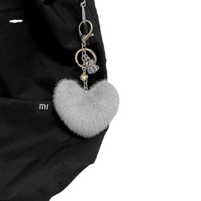 China Customizable Plush Pom Pom Key Chain Heart Shape Promotional Gift Key Chain for Hang Bag Decorative Steel Key Ring Faux Rabbit Fur Key Chain for sale