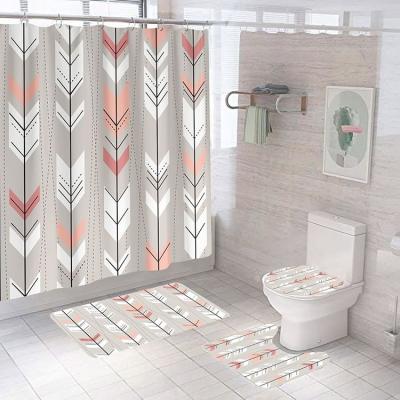 China Stocked Custom Design Size 3D Digital Printing Waterproof Bathroom Shower Curtain 4 Pieces Set for sale