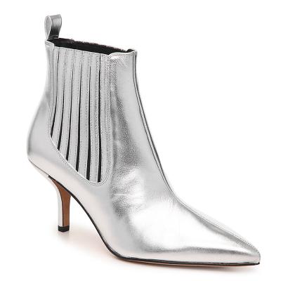 China Anti-odor Leather Ankle Boots Heel Winter Women's Fashion Stiletto Boots Low Heels Silver Heel For Women for sale