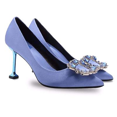 China Women Crystal Pump Shoes Wedding High Anti-odor heeling with rhinestone pump high heel genuine leather elegant shoes for ladies for sale