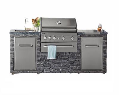 China Easily Assembled Outdoor Luxury Stacked Stainless Steel Kitchen Stone 4-Burners Grill Island SS304 for sale