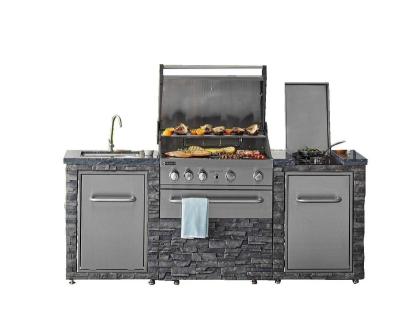 China Easily Assembled Outdoor Luxury Stacked BBQ Island Kitchen Grill SS304 Stone 4-Burners Grill Island for sale