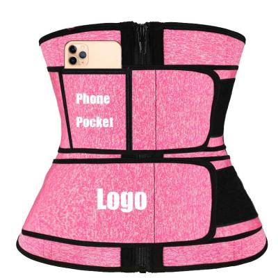 China NANBIN Private Label Antibacterial Wholesale Double Straps Neoprene Slimming Waist Trainer Corset With Phone Pouch for sale