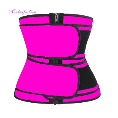 China NANBIN Antibacterial Pink Double Straps Latex With Zipper Waist Trainer With Elastic Strap for sale