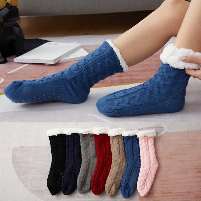 China Sporty Winter Thick Women's Sleepwear Twist Design Solid Sock Floor Anti-slip Fleece Socks Home Sherpa Warm Christmas Gifts for sale