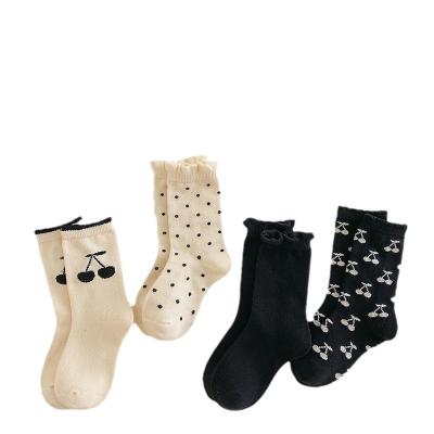 China Breathable Wholesale new combed cotton girl socks baby princess socks cute lace wave dot cherry baby socks for sale