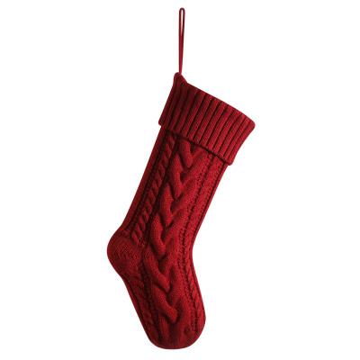 China Acrylic Wholesale Red Green Cable Knit Staggered twist Stocking Knitted Christmas Socks Gift Decoration candy bag for sale