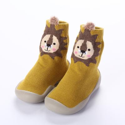 China Breathable Cartoon Animal Tiger Baby Toddler Shoes Sock Combed Cotton Soft Shoes Non-slip Kids Floor Socks With Rubber Bottom for sale