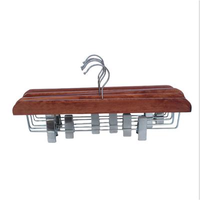 China Non Slip Modern Pants Racks Matte Reddish Brown Multifunctional Round Wooden Hook Hanger With Adjustable Clamp for sale