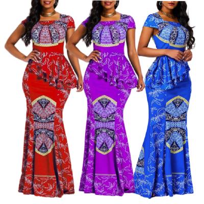 China YQY9087 Latest Design Anti-static Fashion Sexy Ruffled Maxi Dresses Sundress Ladies Floor Length Digital Printing Dress for sale