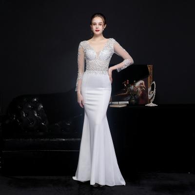 China European Good Quality Anti-Static Diamond Toast Bridal Gown Bridesmaid Lace YQY18659 Dresses Long Banquet Sheath Fishtail Evening Dress for sale