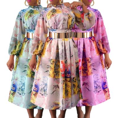 China Spandex/Polyester D224 Design Sleeve Dress 2022 Summer African Print Dress Latest Long V Neck African Women's Patchwork Dresses for sale