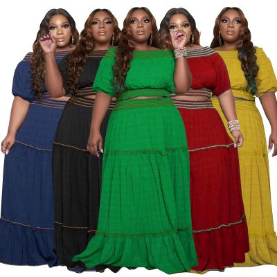 China Z3049 Plus Size Women Clothing Solid Color Sustainable Crop Tops Plus Size Skirt Two Piece Sets Women Maxi Skirts for sale